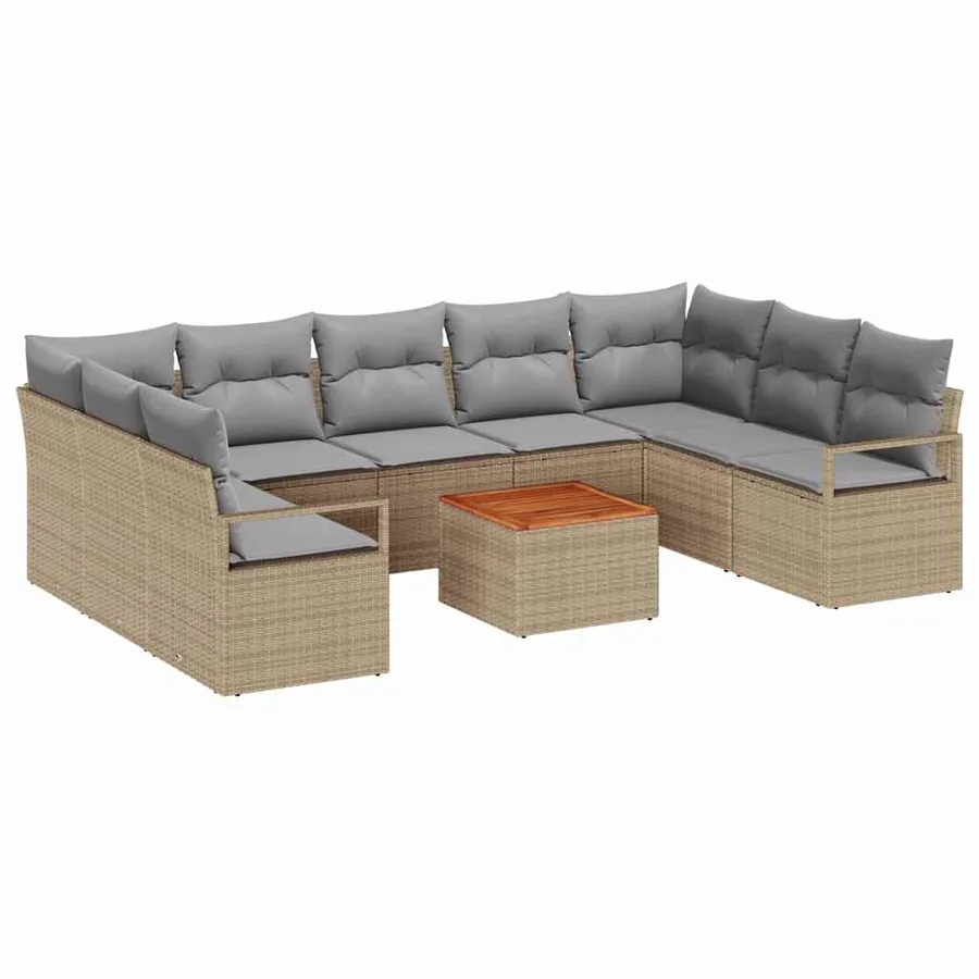 Ensemble de canapé de jardin 10 pcs Beige polyrotin - 2