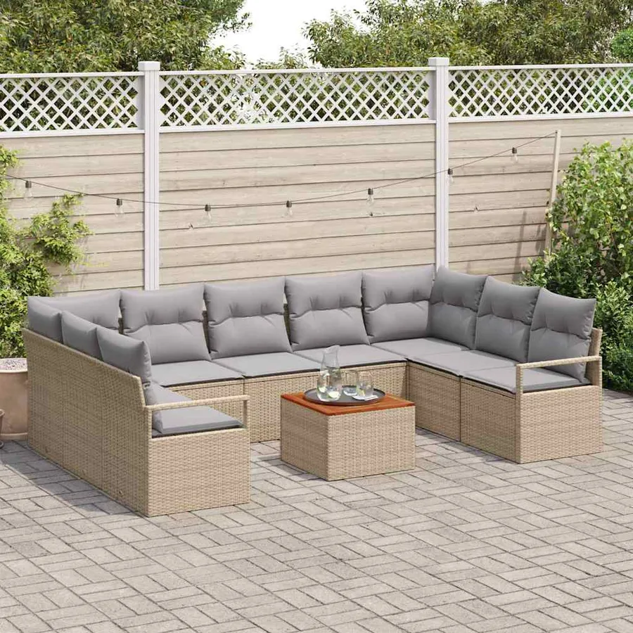 Ensemble de canapé de jardin 10 pcs Beige polyrotin - 3