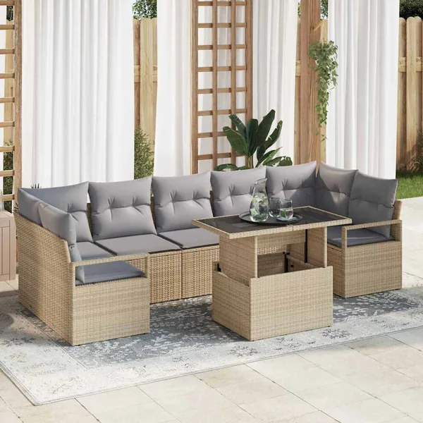 Ensemble de canapé de jardin 8 pcs Beige et Gris clair