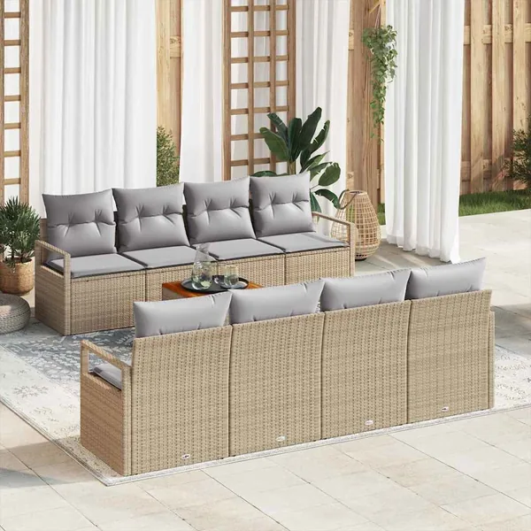 Ensemble de canapé de jardin avec coussin 9 pcs Beige polyrotin