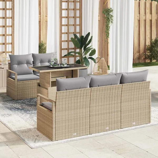 Ensemble de canapé de jardin 6 pcs Beige et Gris clair