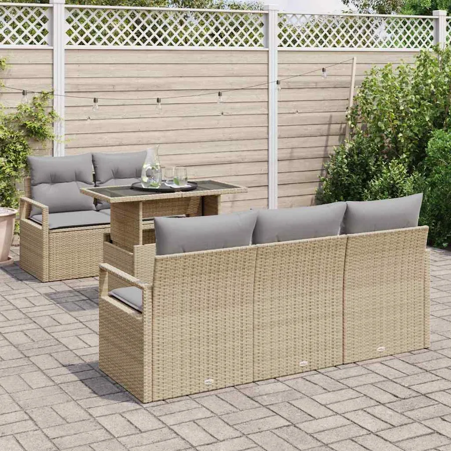 Ensemble de canapé de jardin 6 pcs Beige et Gris clair - 3