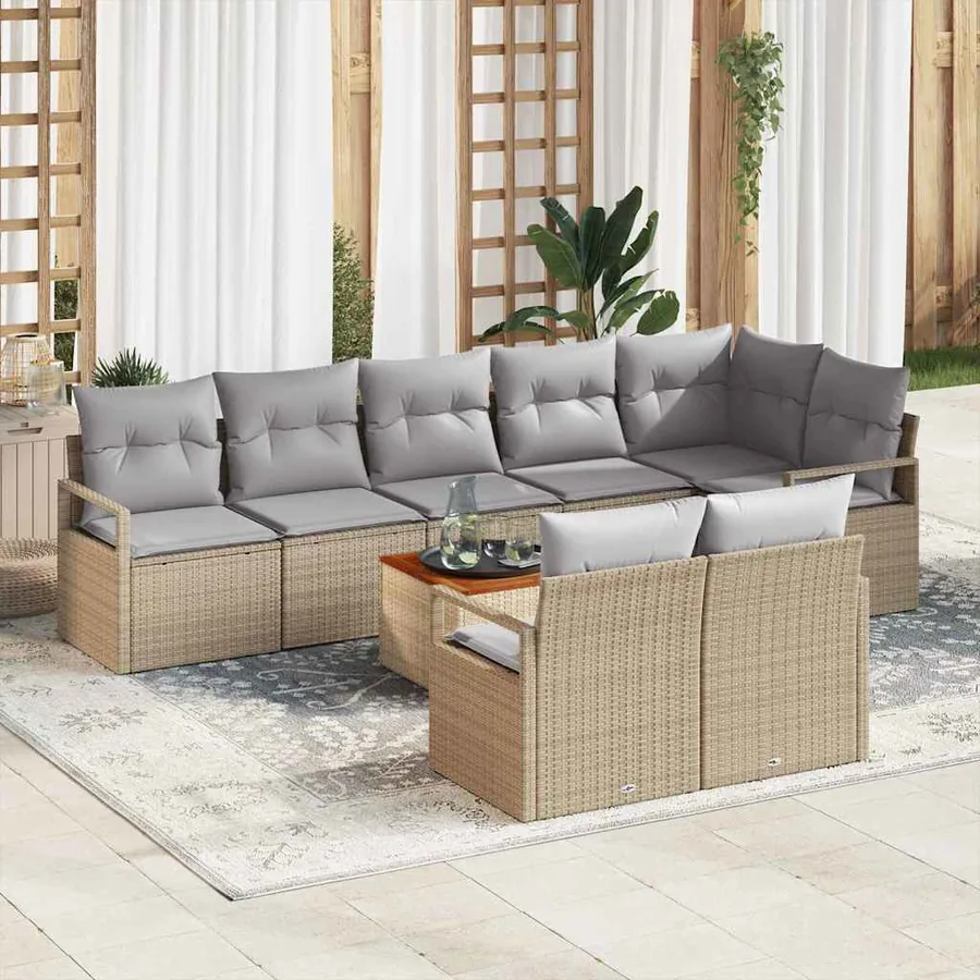 Ensemble de canapé de jardin avec coussin 9 pcs Beige polyrotin