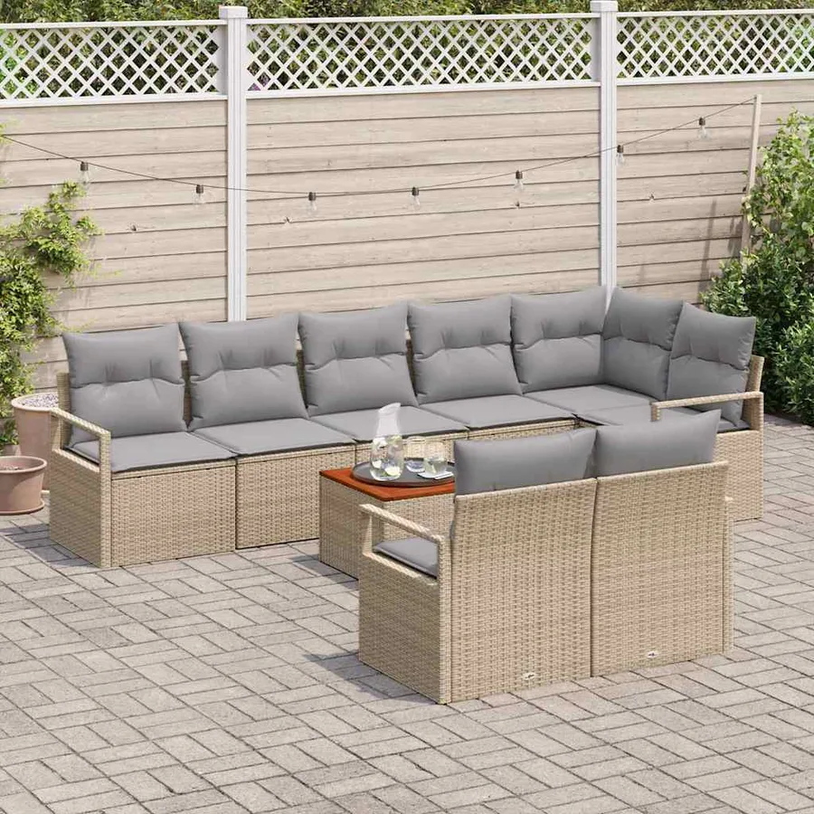 Ensemble de canapé de jardin avec coussin 9 pcs Beige polyrotin - 3
