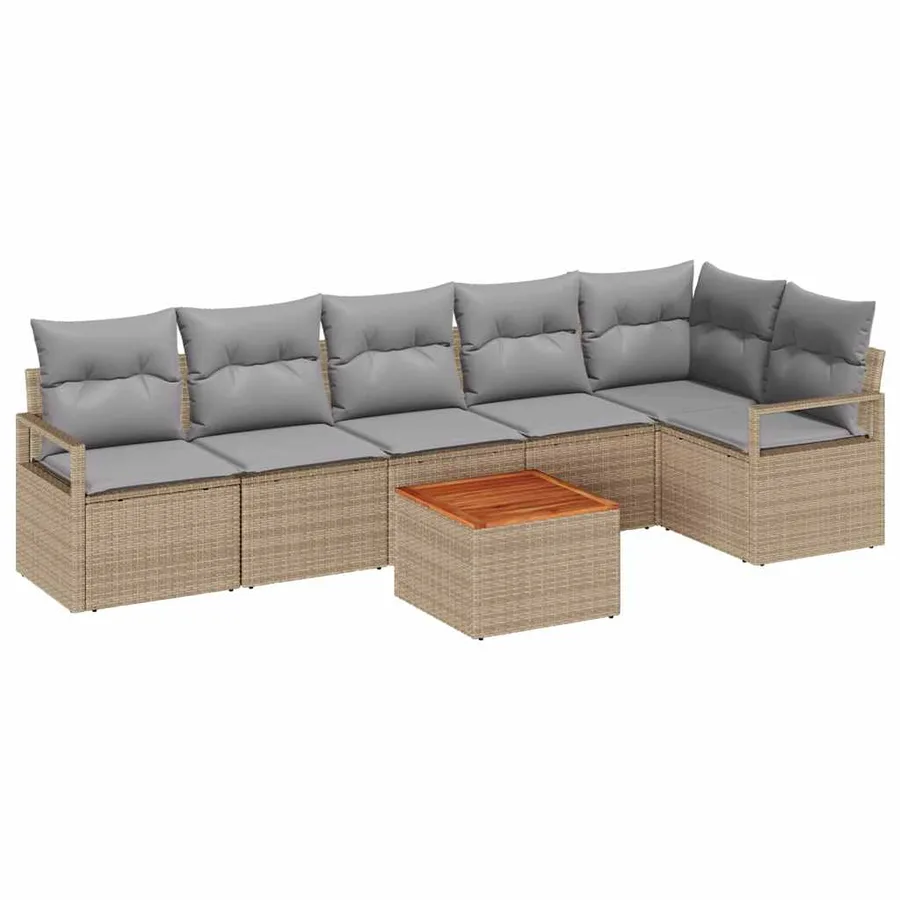Ensemble de canapé de jardin avec coussin 7 pcs Beige polyrotin - 2