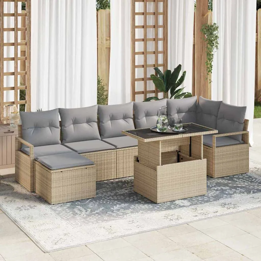 Ensemble de canapé de jardin 8 pcs beige et gris clair