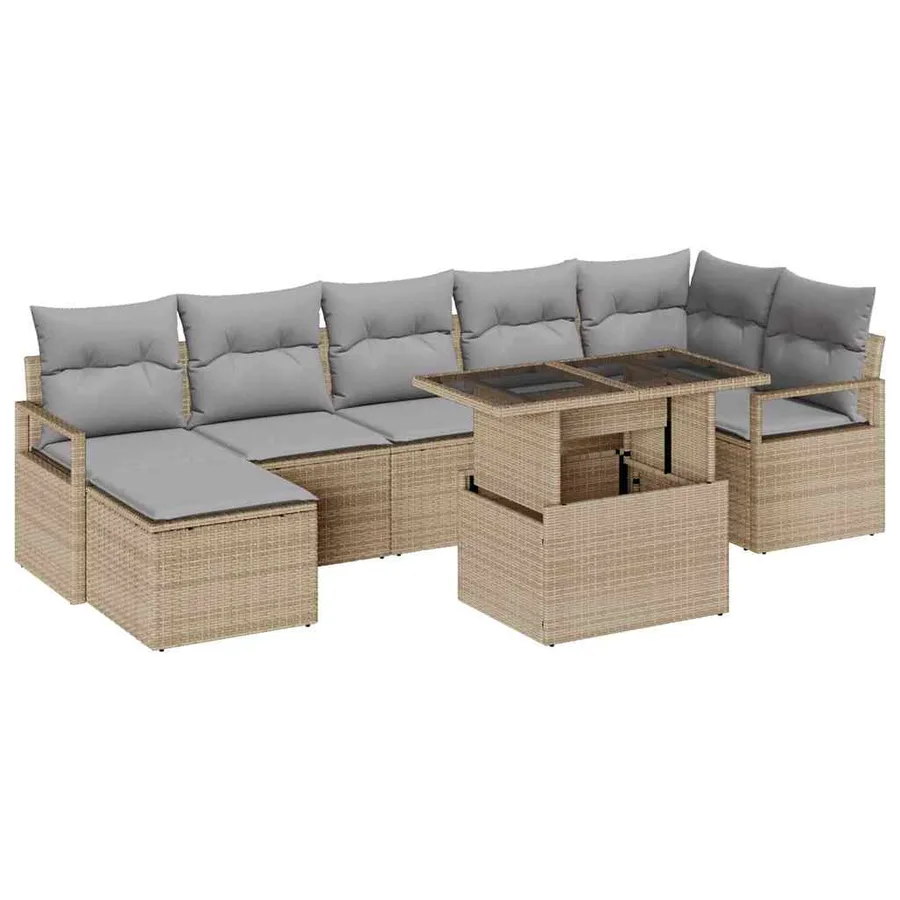 Ensemble de canapé de jardin 8 pcs beige et gris clair - 2
