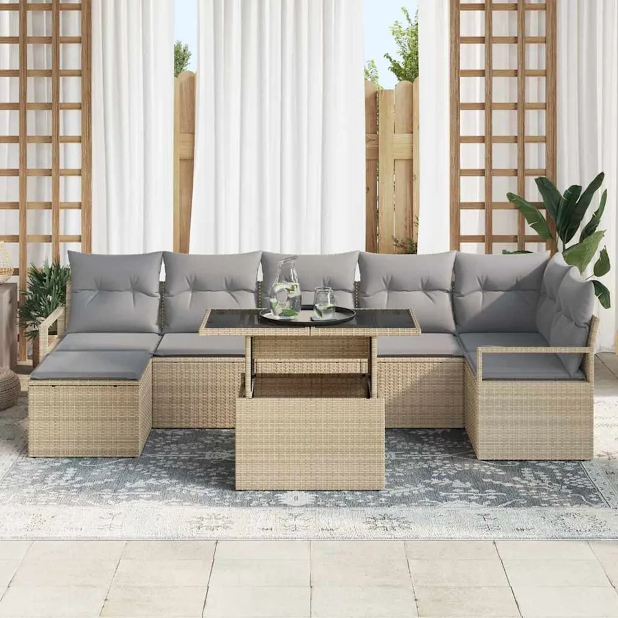 Ensemble de canapé de jardin 8 pcs beige et gris clair - 3