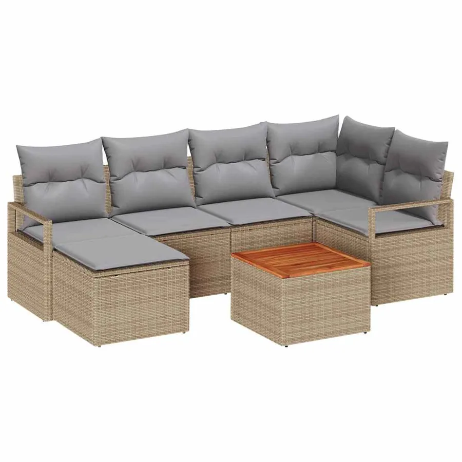 Ensemble de canapé de jardin avec coussin 7 pcs Beige polyrotin - 2