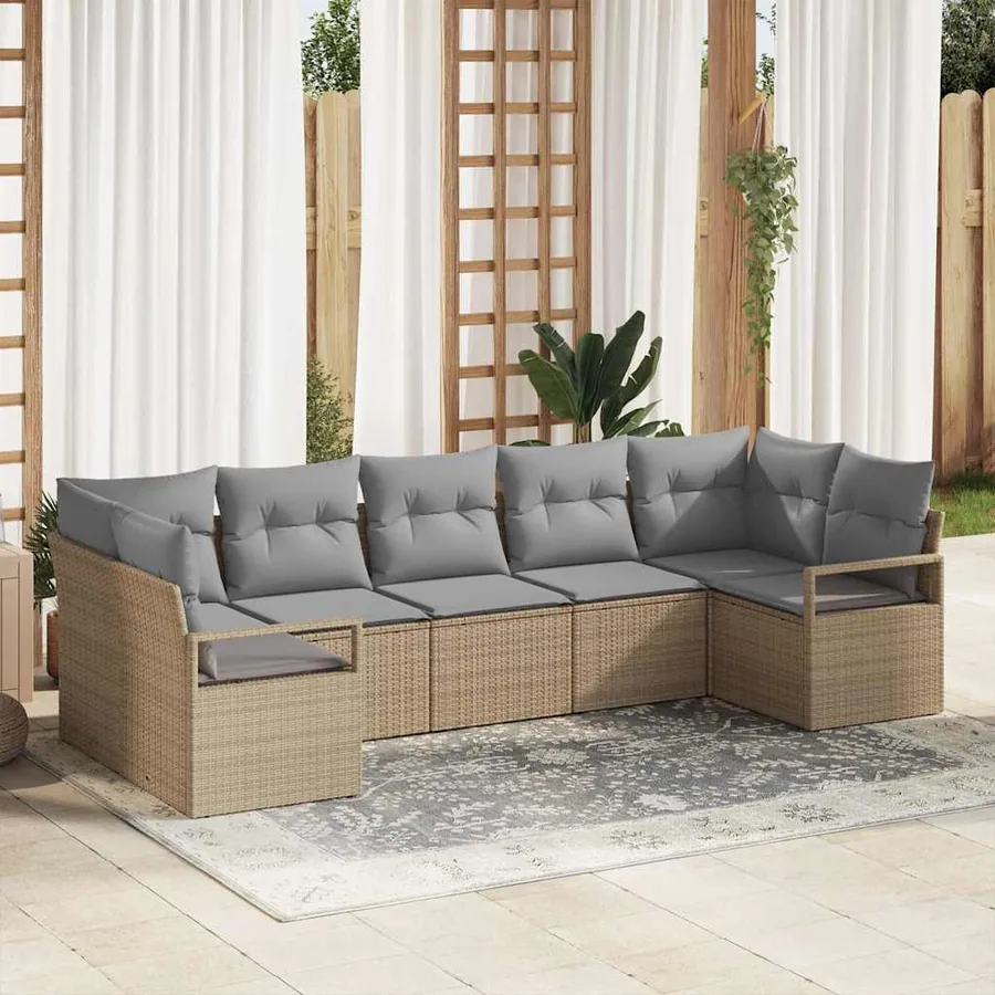Ensemble de Canapés avec coussin 7 pcs Beige polyrotin