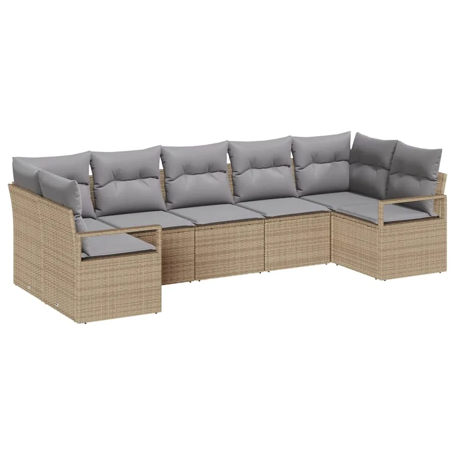 Ensemble de Canapés avec coussin 7 pcs Beige polyrotin - 2