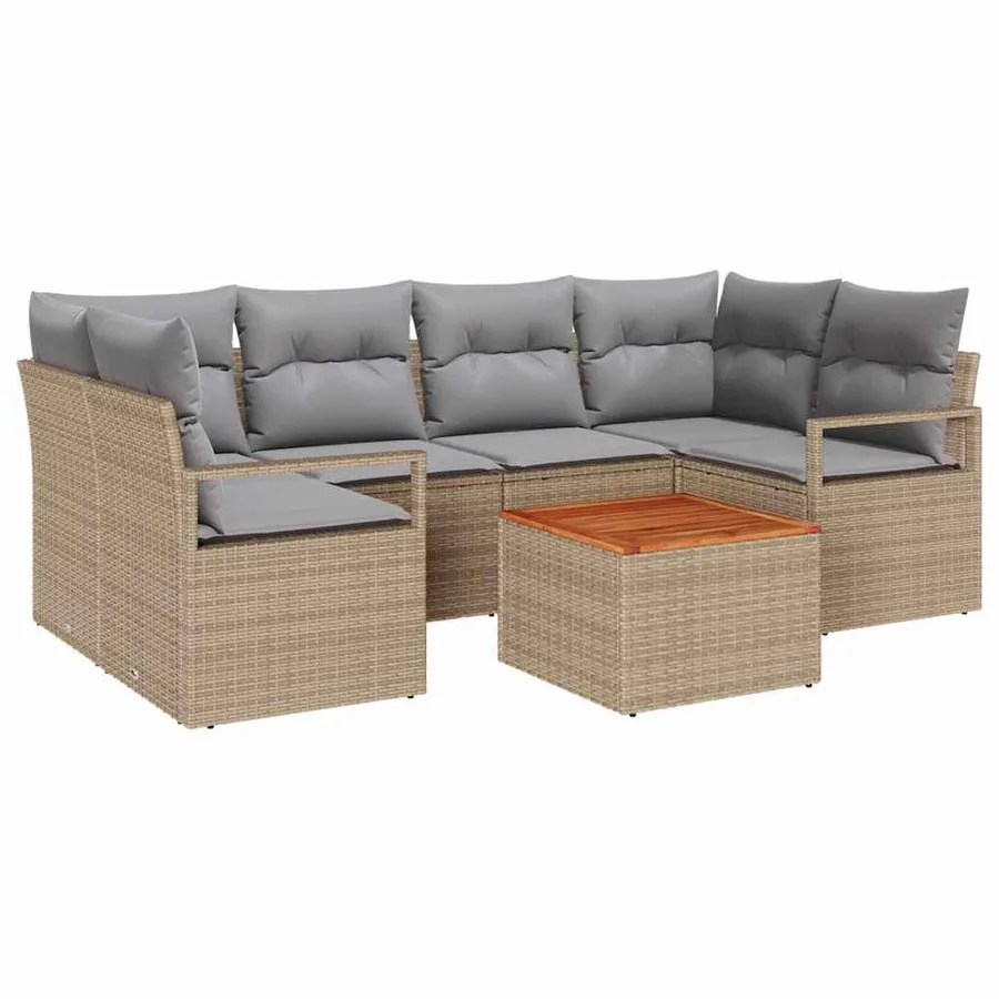 Ensemble de canapé de jardin avec coussin 7 pcs Beige polyrotin - 2