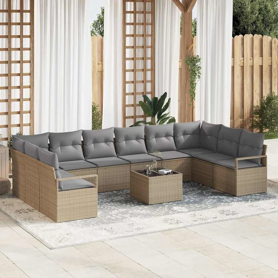 Ensemble de Canapés avec coussin 11 pcs Beige polyrotin