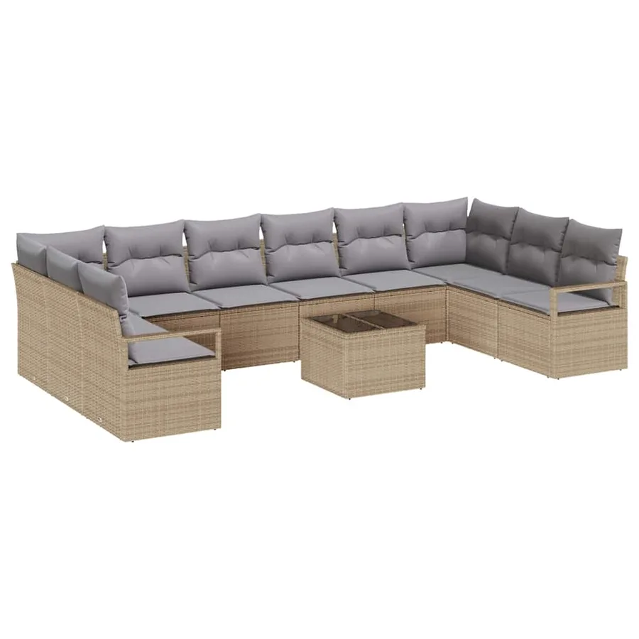 Ensemble de Canapés avec coussin 11 pcs Beige polyrotin - 2