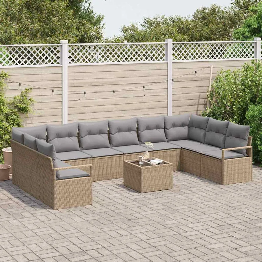Ensemble de Canapés avec coussin 11 pcs Beige polyrotin - 3
