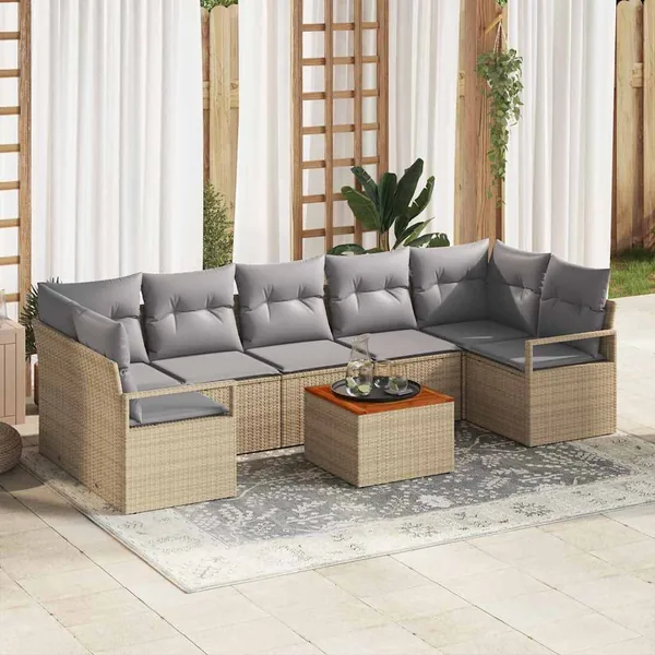 Ensemble de canapé de jardin avec coussin 8 pcs Beige polyrotin
