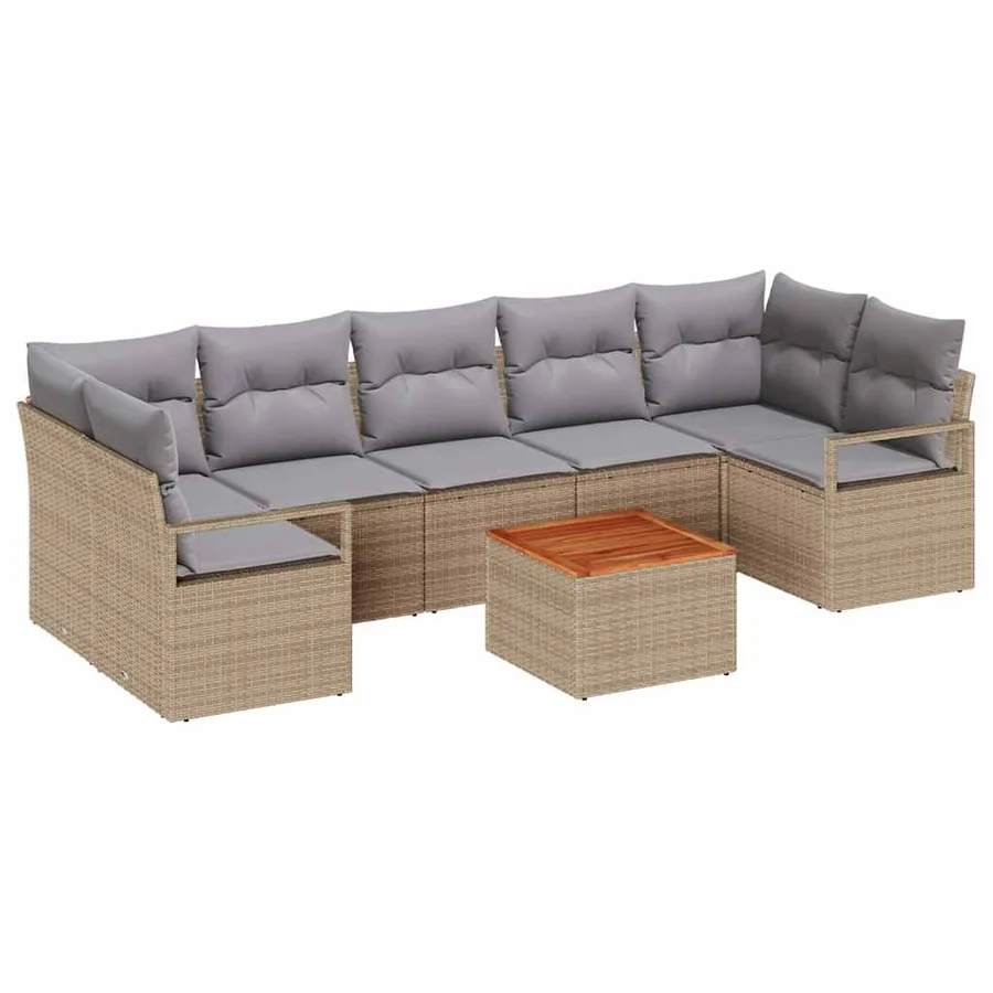 Ensemble de canapé de jardin avec coussin 8 pcs Beige polyrotin - 2