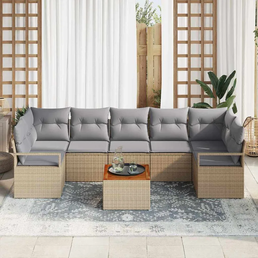 Ensemble de canapé de jardin avec coussin 8 pcs Beige polyrotin - 3