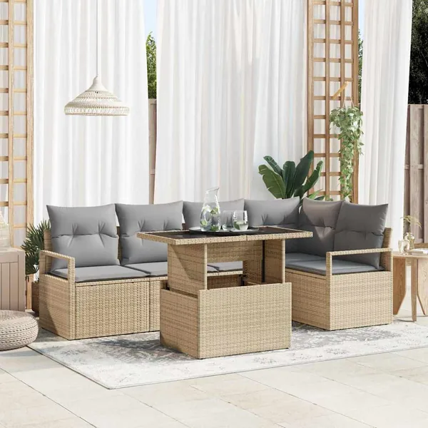 Ensemble de canapé de jardin 6 pcs Beige et Gris clair