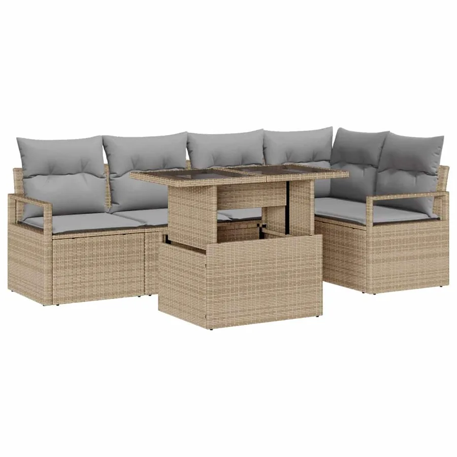 Ensemble de canapé de jardin 6 pcs Beige et Gris clair - 2