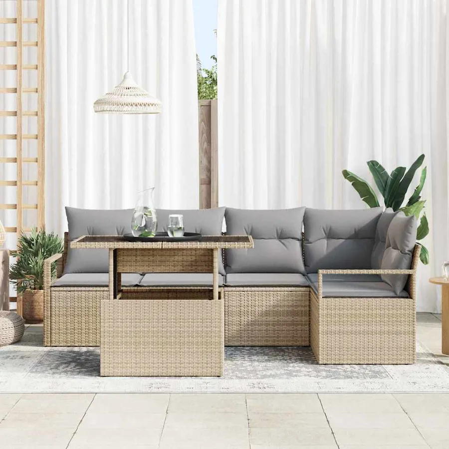 Ensemble de canapé de jardin 6 pcs Beige et Gris clair - 3