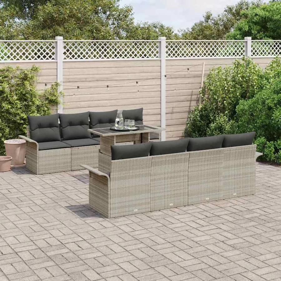 Ensemble de canapé de jardin 9 pcs Gris clair Poly rotin