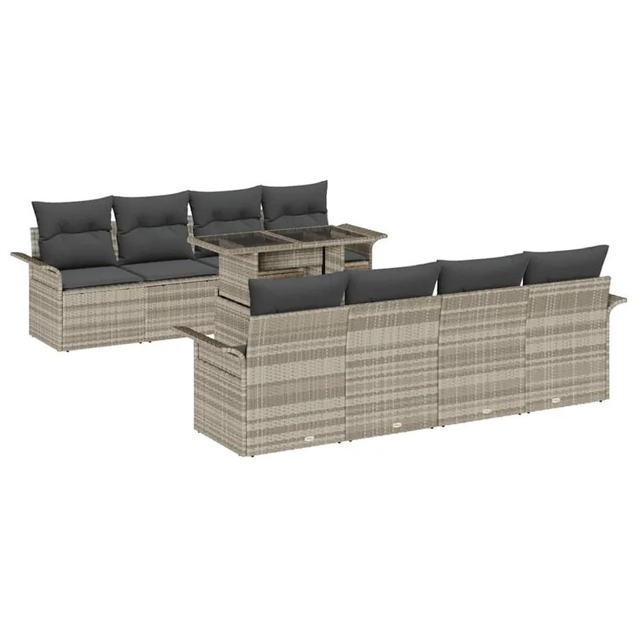 Ensemble de canapé de jardin 9 pcs Gris clair Poly rotin - 2