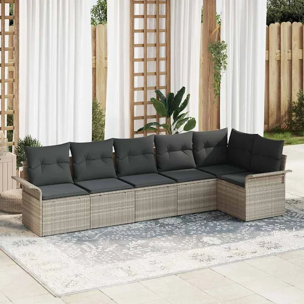Ensemble de canapé de jardin 6 pcs Gris clair polyrotin