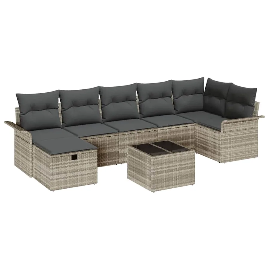 Ensemble de canapé de jardin 8 pcs Gris clair Poly rotin - 2