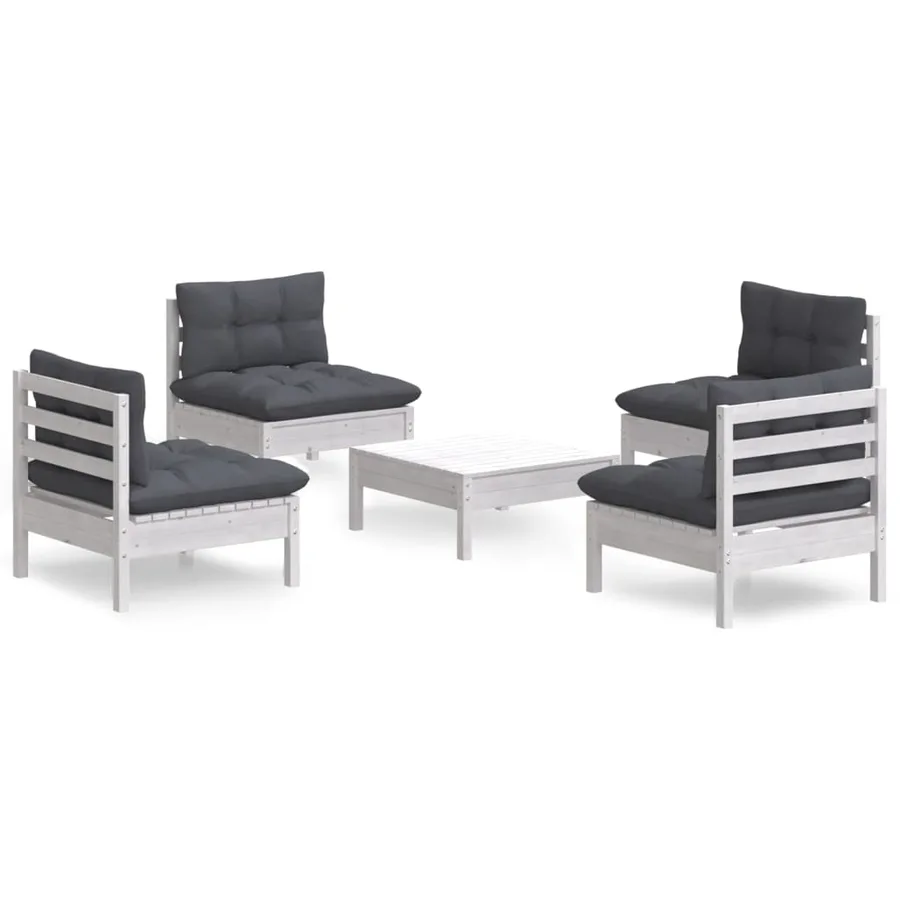 Salon de jardin 5 pcs avec coussins anthracite bois de pin - 2