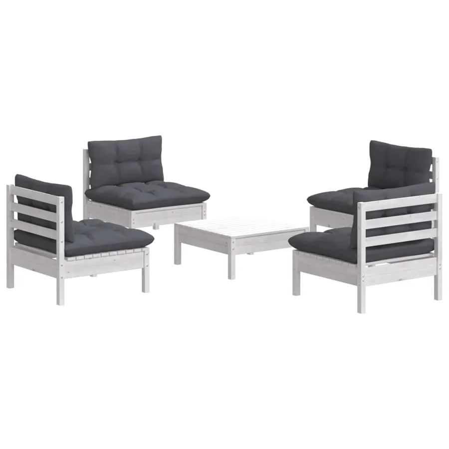 Salon de jardin 5 pcs avec coussins anthracite bois de pin - 3
