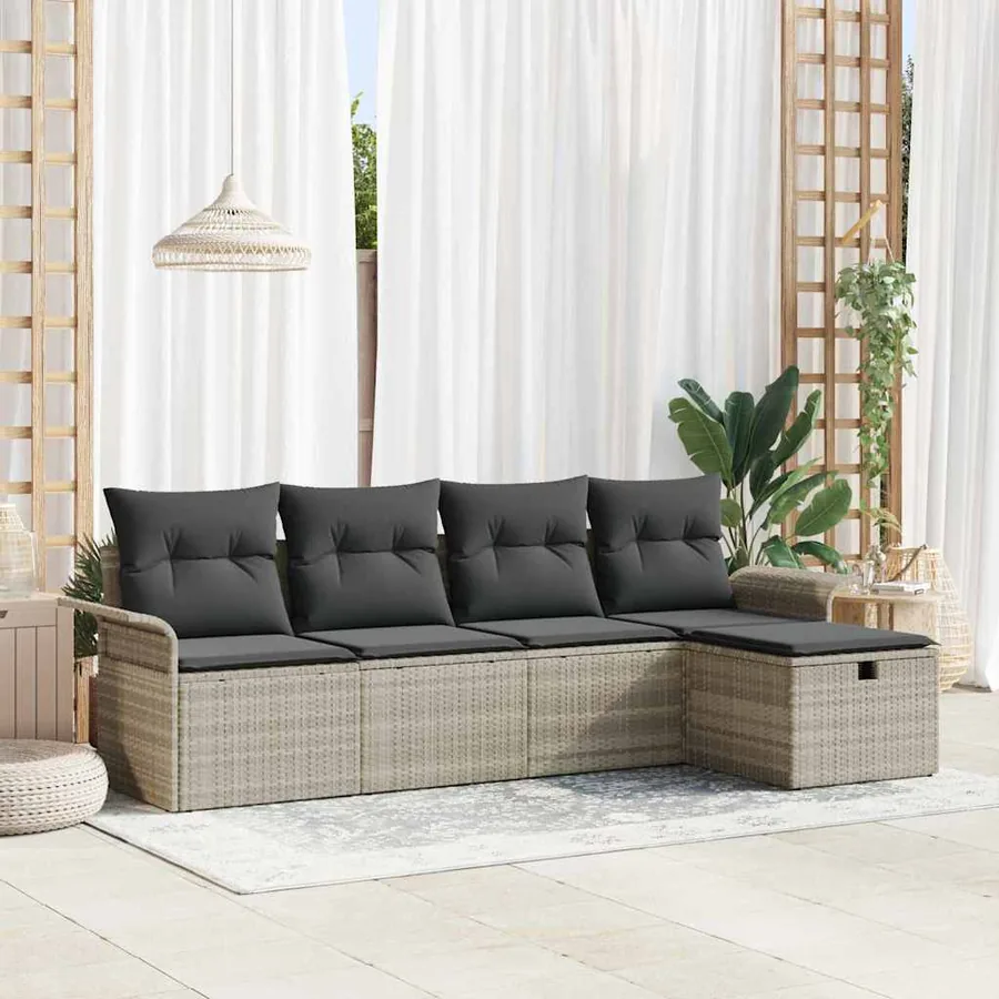 Ensemble de canapé de jardin 5 pcs Gris clair Poly rotin