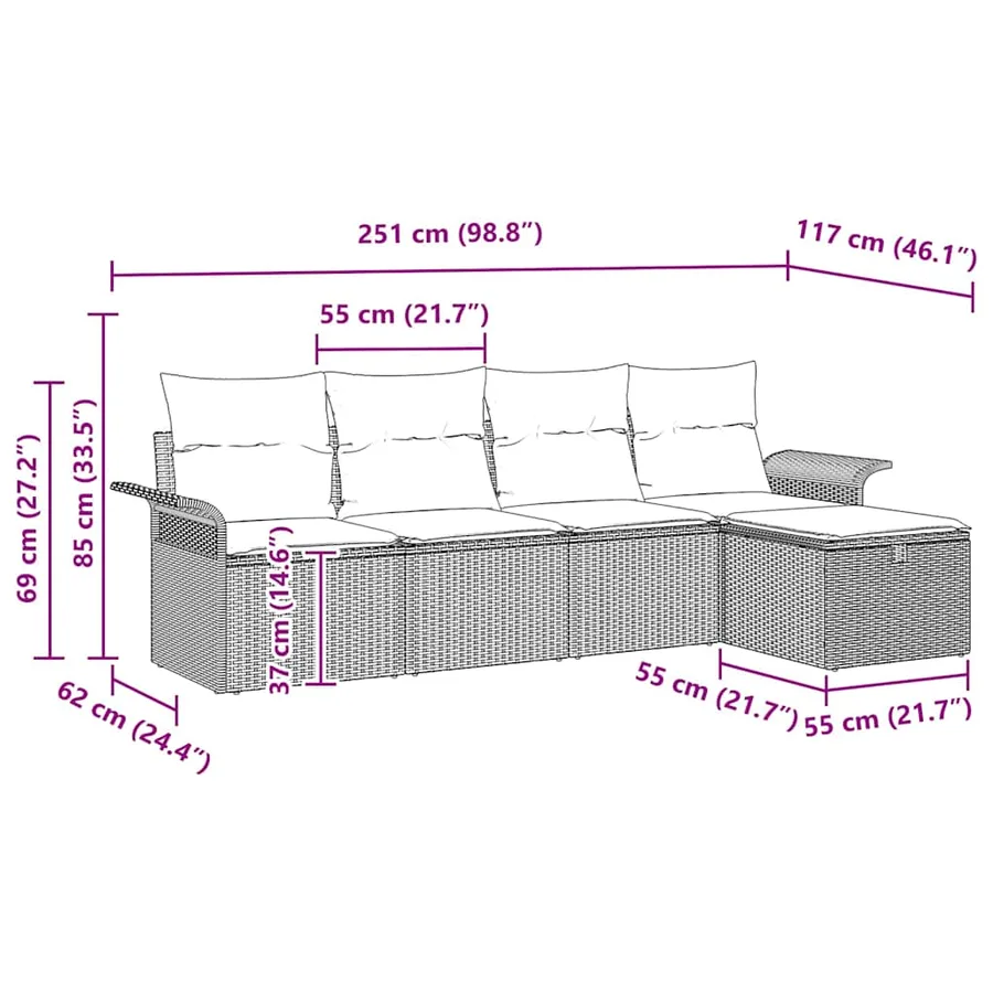 Ensemble de canapé de jardin 5 pcs Gris clair Poly rotin - 12