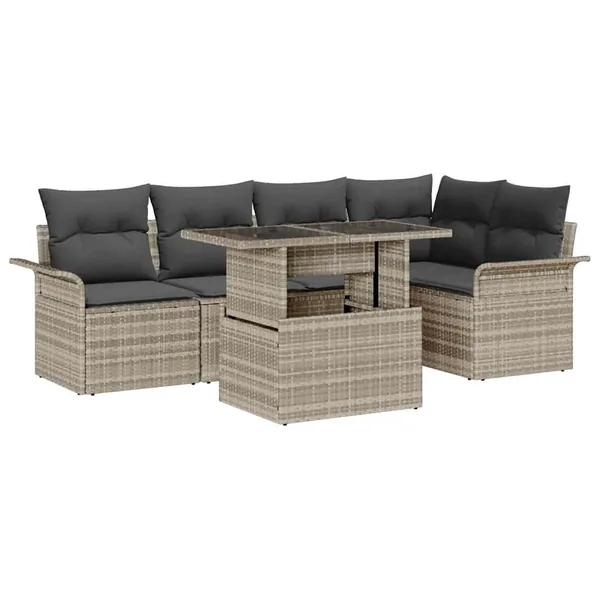 Ensemble de canapé de jardin 6 pcs Gris clair Poly rotin