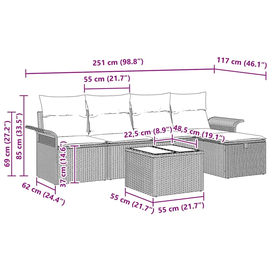 Ensemble de canapé de jardin 6 pcs Gris clair Poly rotin - 13