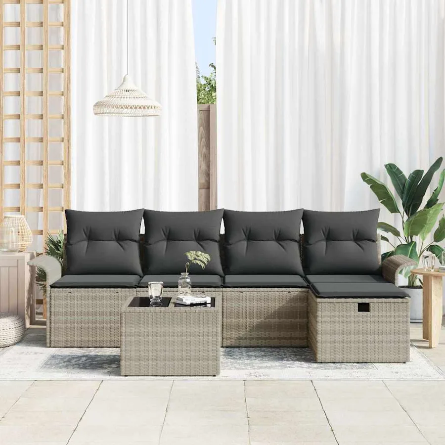 Ensemble de canapé de jardin 6 pcs Gris clair Poly rotin - 3