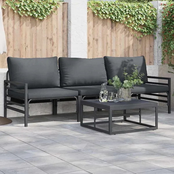 Ensemble de canapé de jardin avec coussin 4 pcs Noir Acier