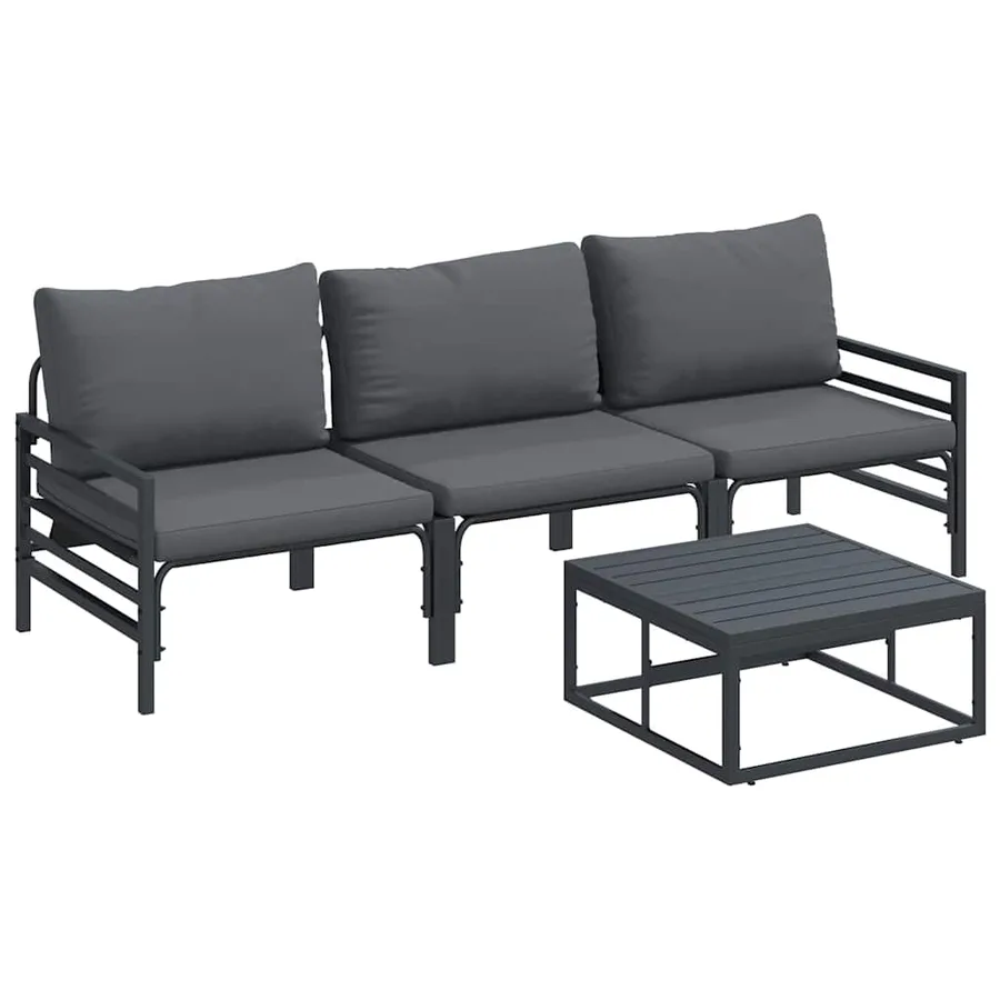 Ensemble de canapé de jardin avec coussin 4 pcs Noir Acier - 2