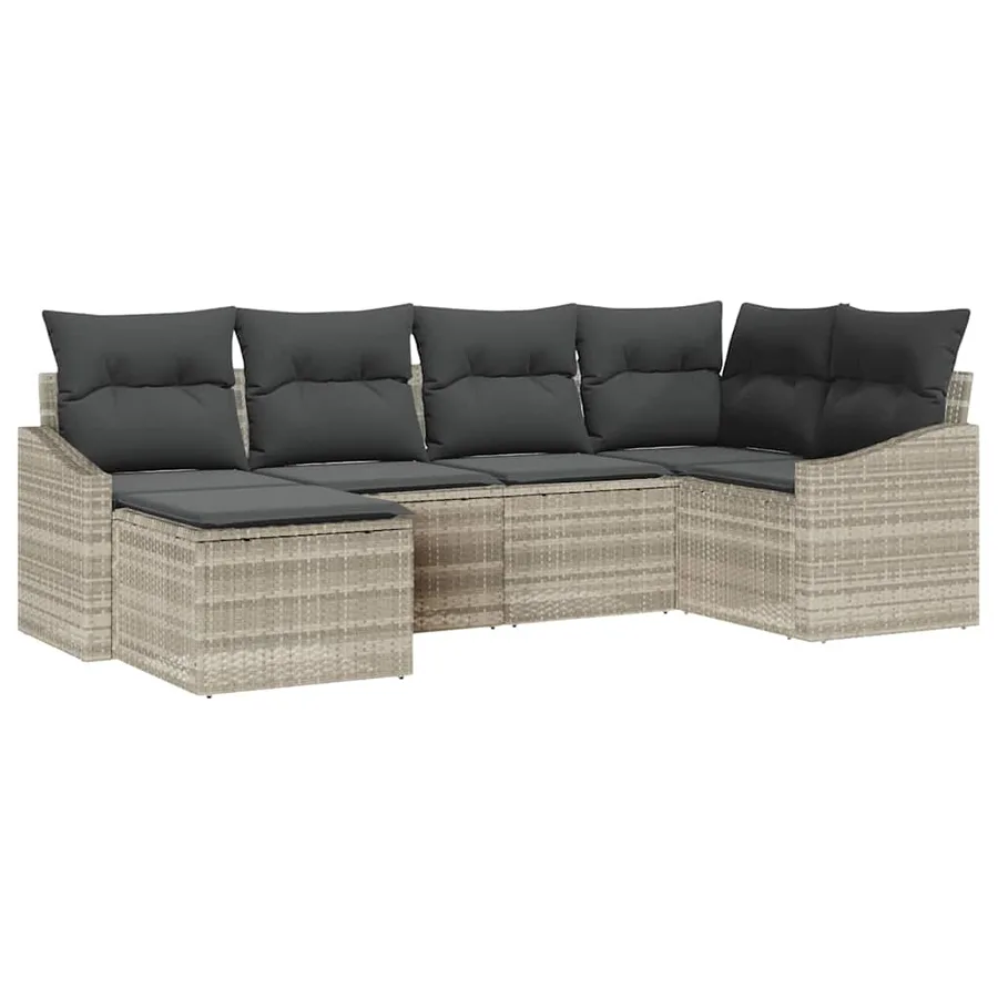 Ensemble de Canapés avec coussin 6 pcs Gris clair polyrotin - 2