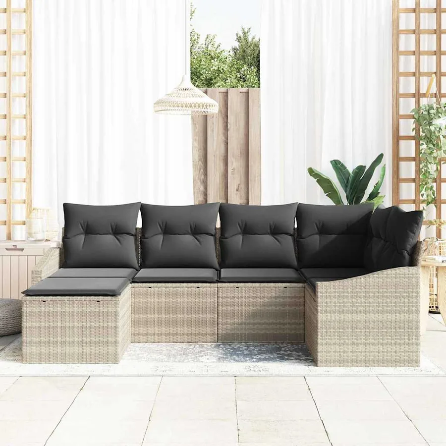 Ensemble de Canapés avec coussin 6 pcs Gris clair polyrotin - 3