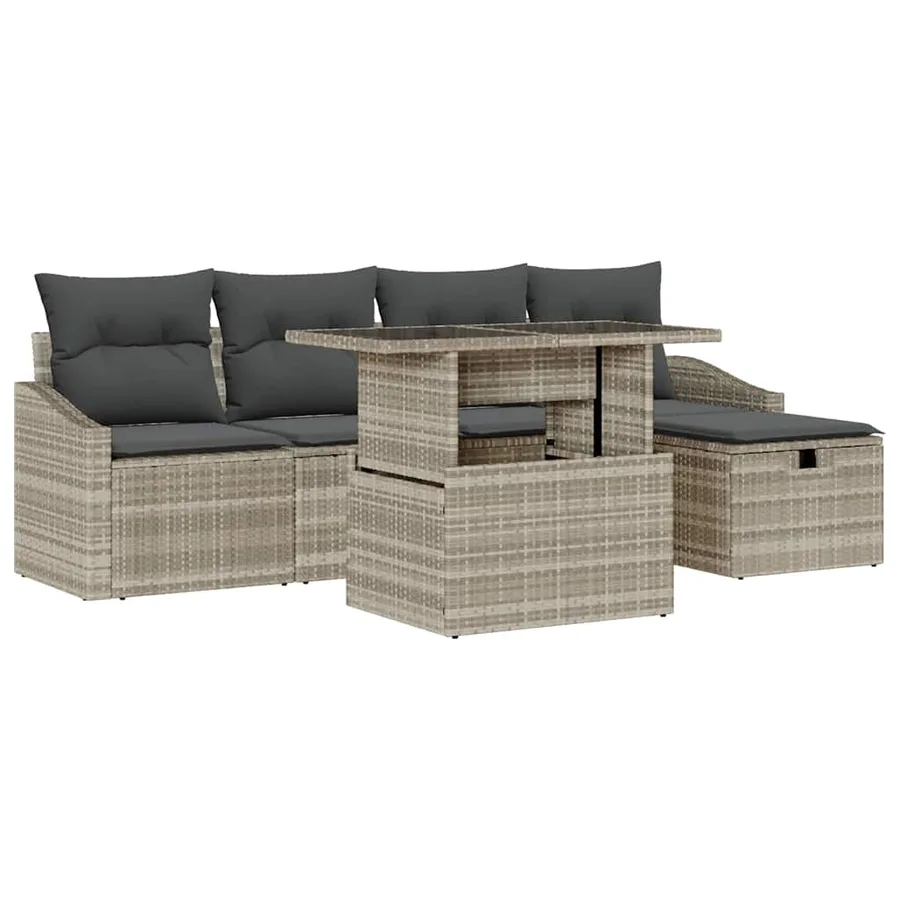 Ensemble de canapé de jardin 6 pcs Gris clair Poly rotin - 2