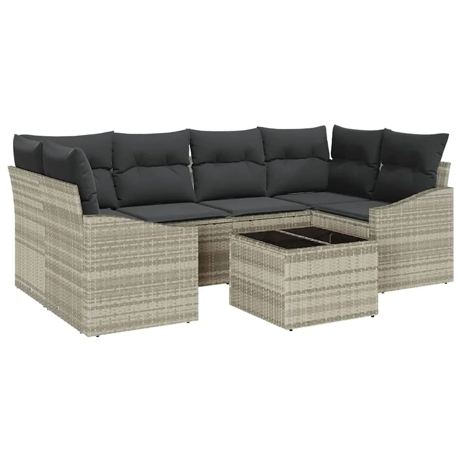 Ensemble de Canapés avec coussin 7 pcs Gris clair polyrotin - 2