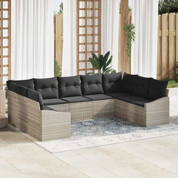 Ensemble de Canapés avec coussin 9 pcs Gris clair polyrotin