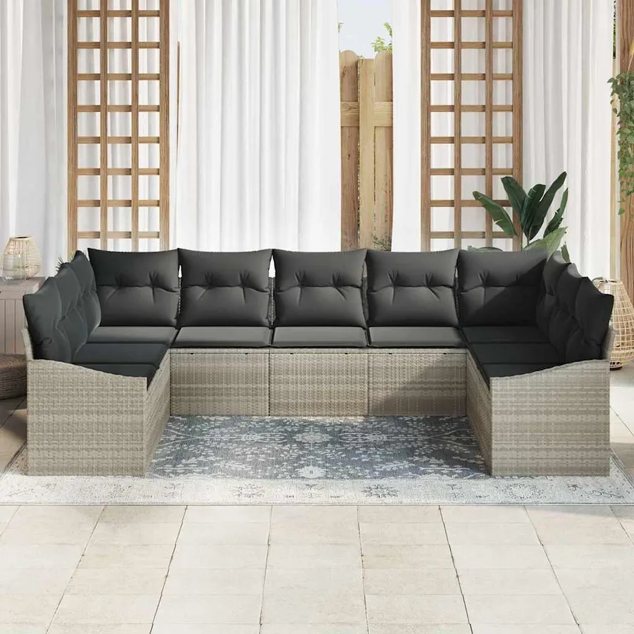 Ensemble de Canapés avec coussin 9 pcs Gris clair polyrotin - 3