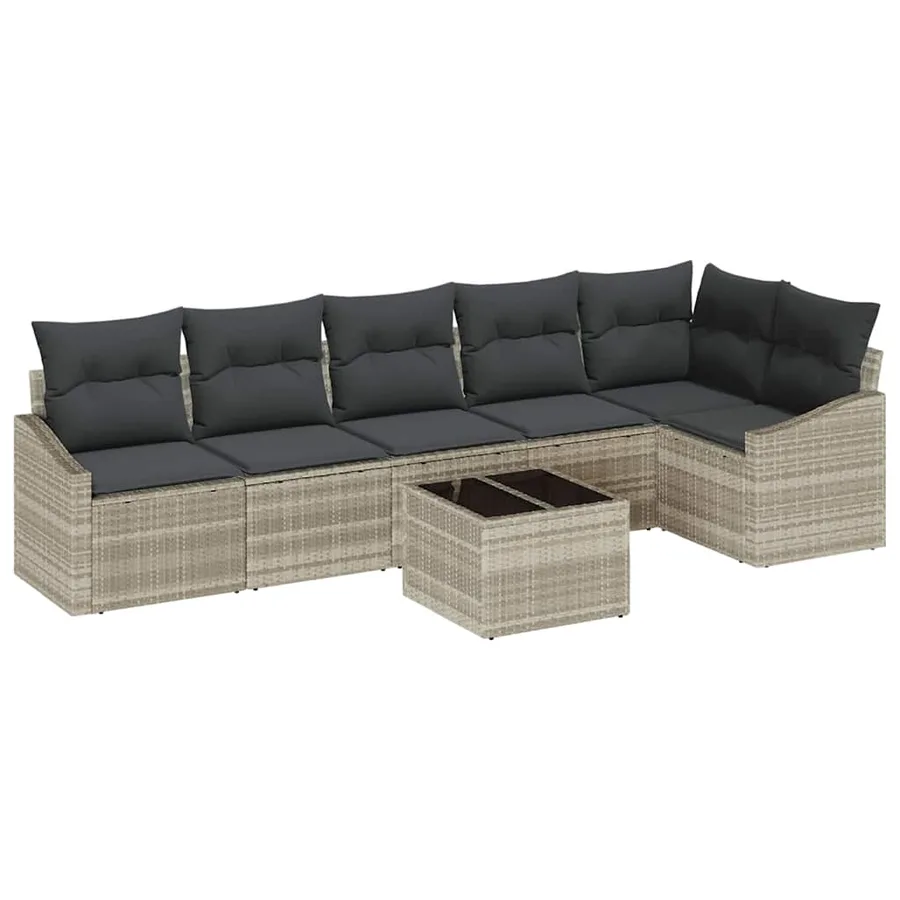 Ensemble de Canapés avec coussin 7 pcs Gris clair polyrotin - 2