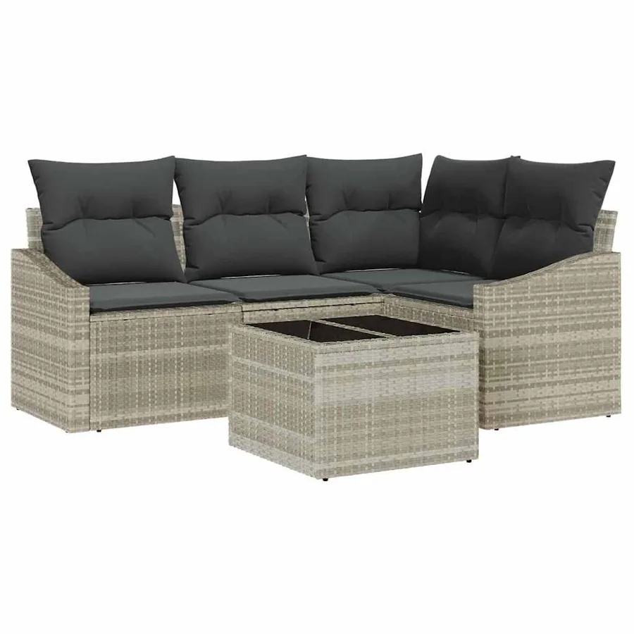Ensemble de Canapés avec coussin 5 pcs Gris clair polyrotin - 2