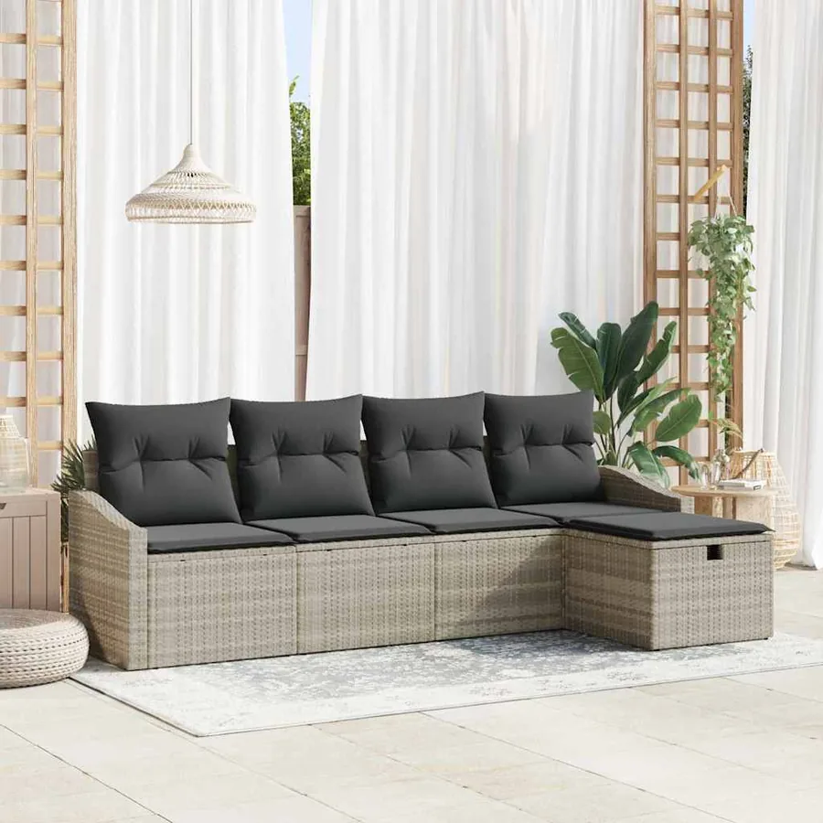 Ensemble de Canapés avec coussin 5 pcs Gris clair polyrotin