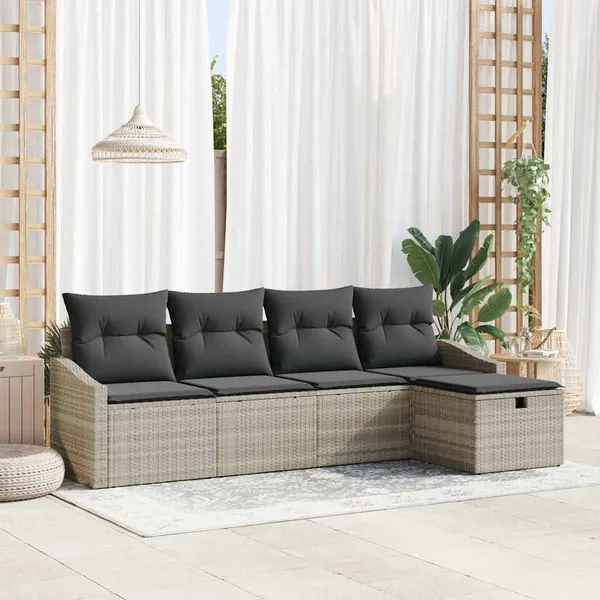 Ensemble de Canapés avec coussin 5 pcs Gris clair polyrotin