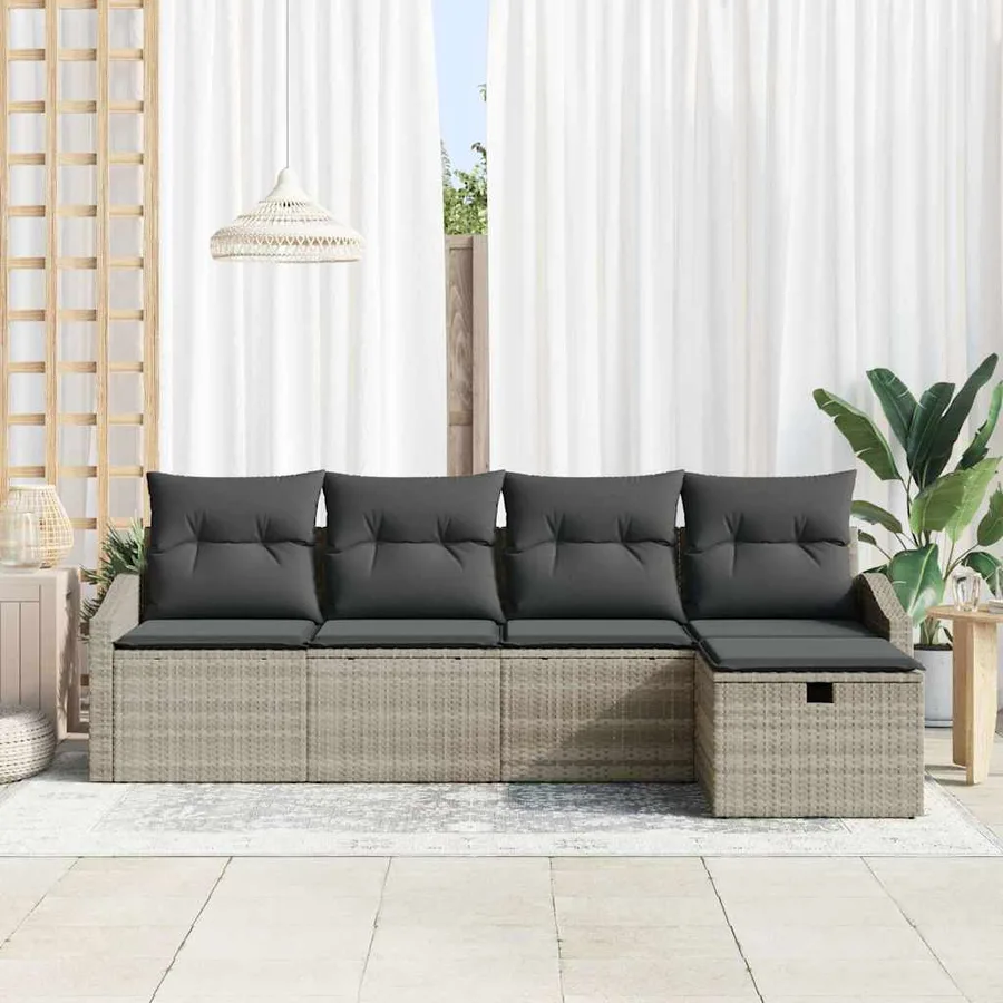 Ensemble de Canapés avec coussin 5 pcs Gris clair polyrotin - 3