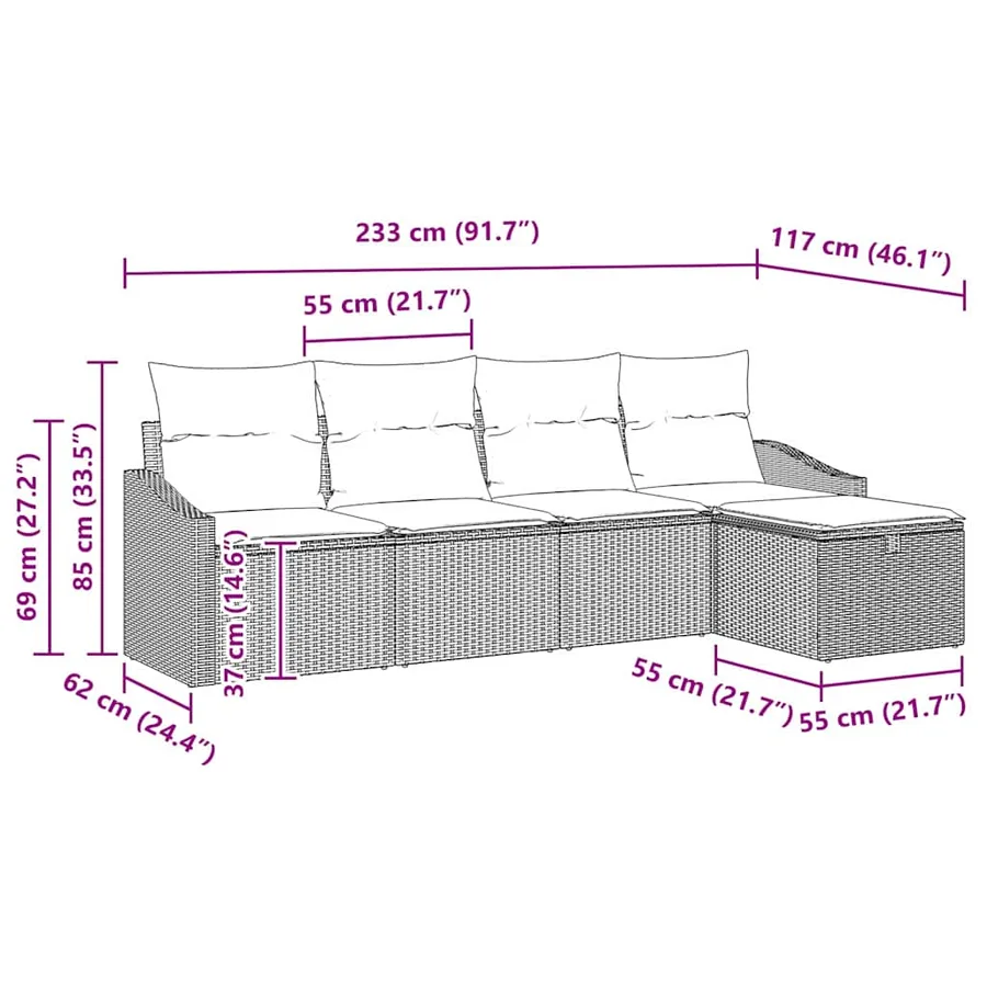 Ensemble de Canapés avec coussin 5 pcs Gris clair polyrotin - 9